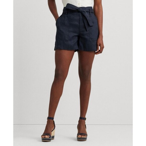Lauren Ralph Lauren Pants - Lauren Ralph Lauren Shorts LRL Belted Linen Blend Shorts Navy Blue LRL Shorts 12